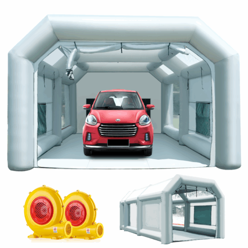 blower multiple views of 23x13x8.5ft inflatable paint booth